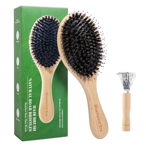 BlueForest Era Wood Hair Brush - Boar Bristle & Nylon Paddle Brush for All Hair Types