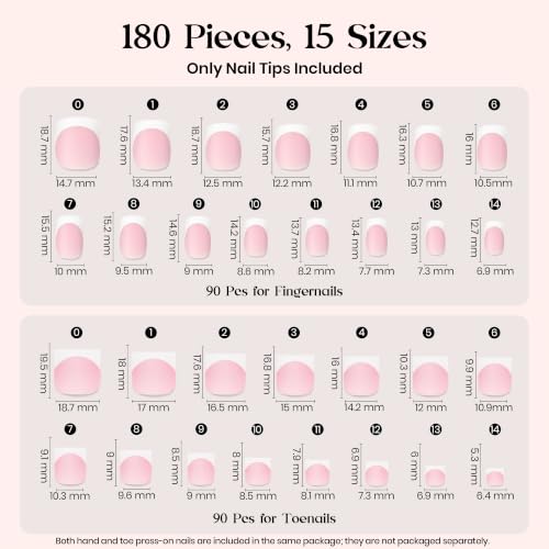 Beetles French Tip Press-On Nails Short Square 180 Pcs - White French 1c