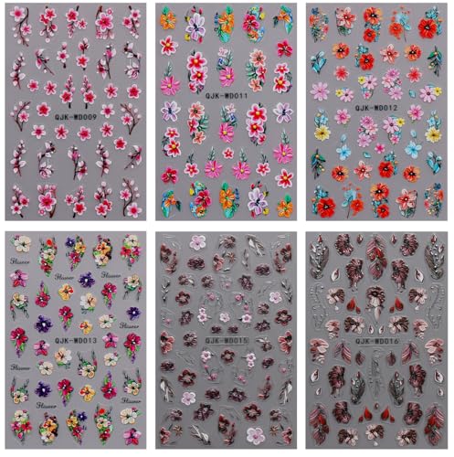 Self-Adhesive Floral Nail Art Stickers - 6 Sheets for Spring & Summer