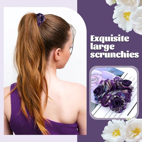 7-Piece Floral Mesh Rose Hair Scrunchies - Elegant Stretchy Hair Ties