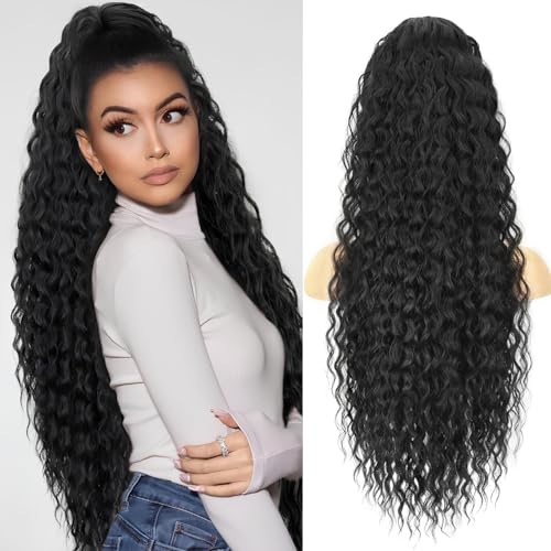 FREEMEIGE 30 Inch Long Wavy Claw Clip Ponytail Extension Synthetic Hairpiece