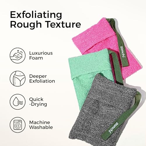 ZOMCHI Exfoliating Soap Saver Bag – 3 Pack (Pink, Mint, Gray)