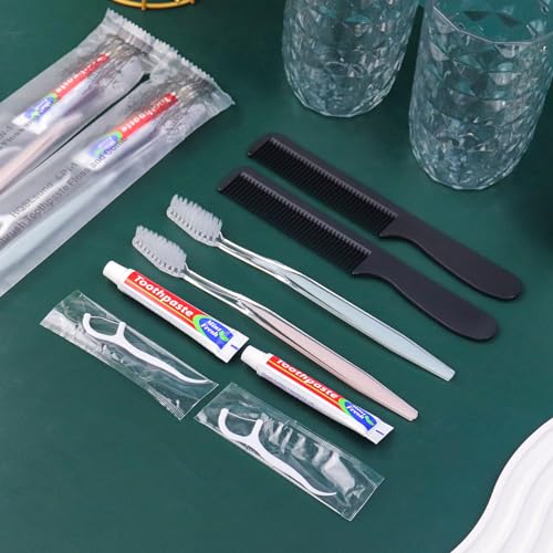20-Pack Disposable 4-in-1 Travel Toothbrush Set with Toothpaste, Comb & Floss