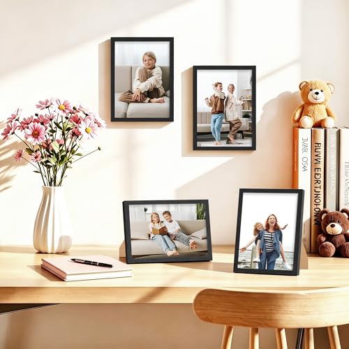 PEALSN 5x7 Picture Frame Set of 6 - Black Woodgrain, Modern Design for Wall & Tabletop