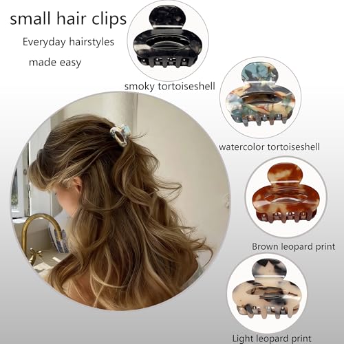 4-Piece Small Tortoiseshell Hair Claw Clips for Women, 1.8-Inch Mini Clips