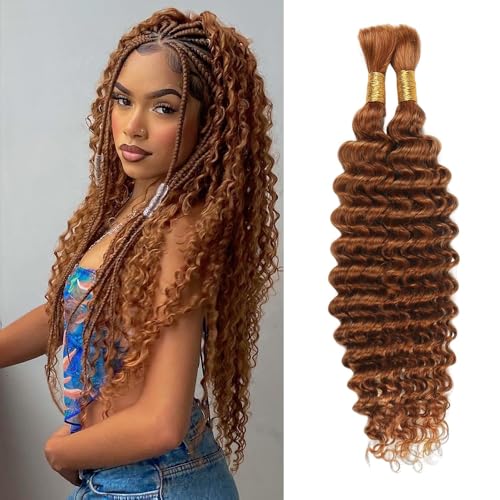 GveoXvo #30 Light Brown Deep Wave Bulk Human Braiding Hair 16 Inch - 2 Bundles