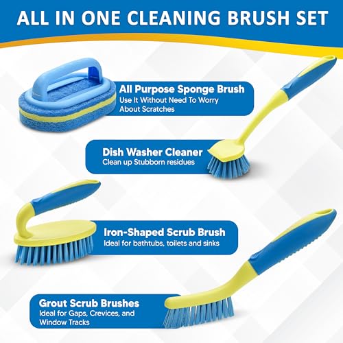 Koksi 4-Piece All-Purpose Deep Cleaning Brush Set with Ergonomic Handles