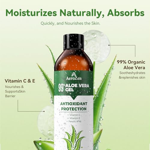 Aero Zen 99% Natural Aloe Vera Gel 8.45 Fl Oz Pack of 2 - Hydrating & Soothing