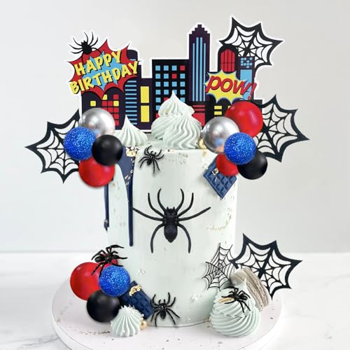 Spider City Theme Cake Topper Set - 38pcs Birthday Decorations
