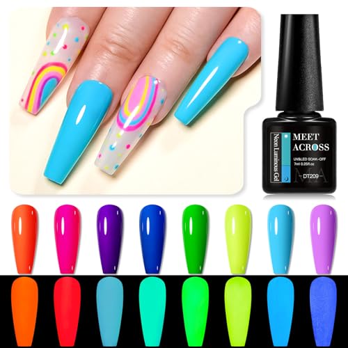 MEET ACROSS 8-Piece Glow in the Dark Gel Nail Polish Set - Neon Fluorescent