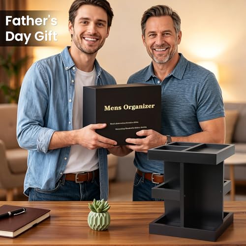 EXIN DECHEN Cologne Organizer for Men,Cologne Stand,3 Tier Wooden Perfume Shelf with Rotate,Desk Organizer,Gift for Dad From Wife,Husband Boyfriend Birthday Gift Ideas,Fathers Day Gift for Men
