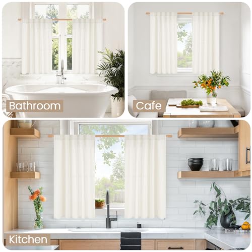 Ivory Faux Linen Cafe Curtains - 24x36 Set of 2 Panels