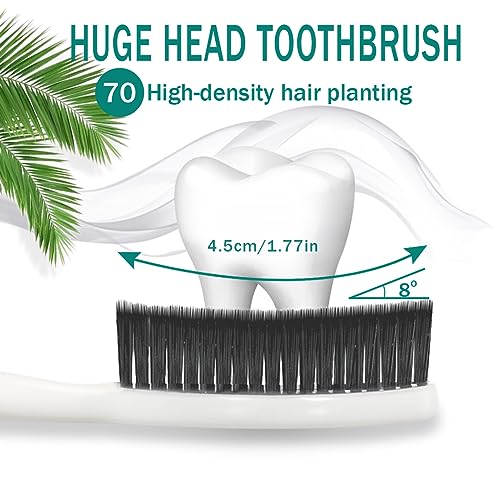 GOLD DAWN Large Long-Head Charcoal Bristle Toothbrush 4-Pack – Daily Whitening & Plaque Removal