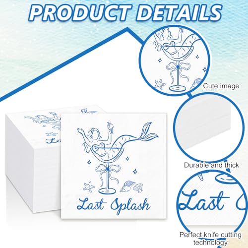 FYSUIMU 50 Pcs Last Splash Mermaid Cocktail Napkins - Blue