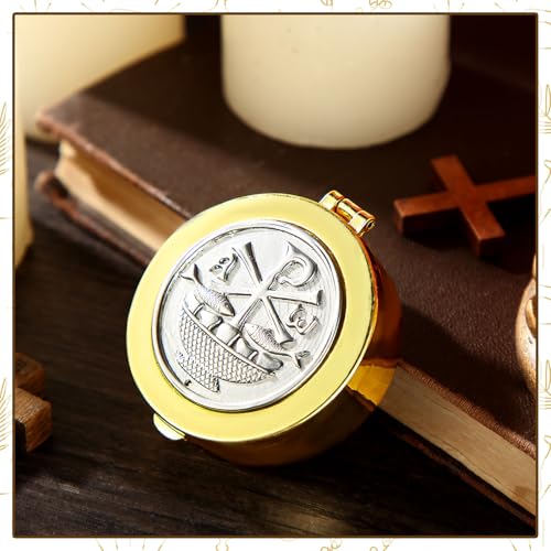 Catholic Pyx for Communion Hosts - Polished Brass with Cross