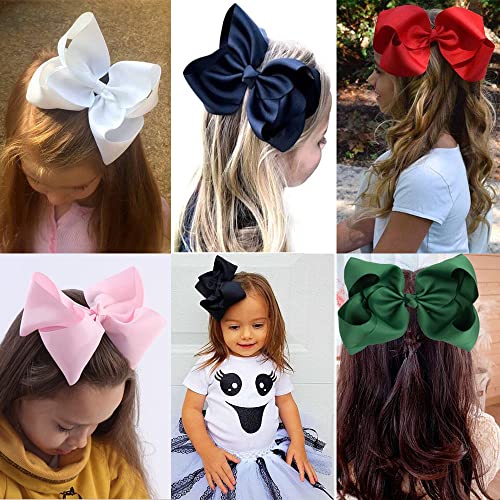 Salocy White 8-Inch Boutique Hair Bows Clips for Girls & Toddlers - Set of 2