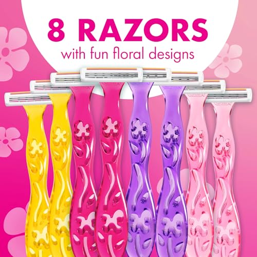 BIC Soleil 3 Simply Women's Disposable 3-Blade Razors, Aloe Vera Moisture Strip, College Dorm Room Essential, Shower Caddy and Toiletry Bag Ready, 8-Pack