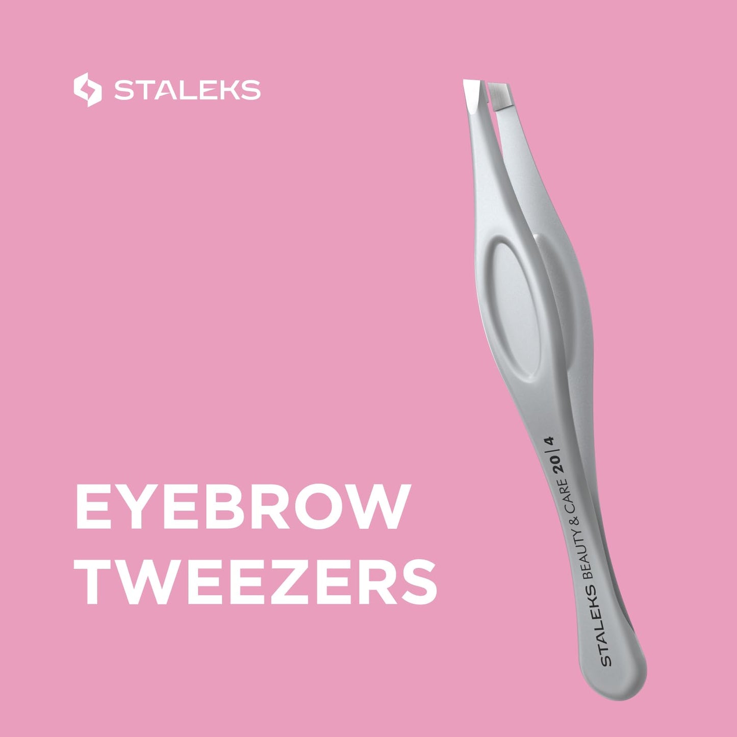 STALEKS BEAUTY & CARE 20 Type 4 Eyebrow Tweezers – Narrow Beveled Stainless Steel with Ergonomic Handles for Fine Brows & Home Use