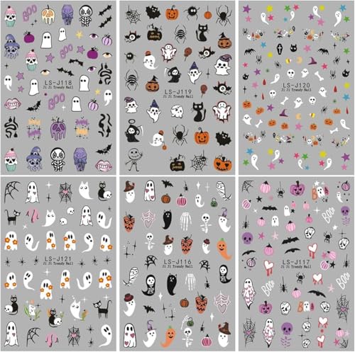 Halloween Nail Art Stickers Ghost Pumpkins Bats Skull 3D Self-Adhesive Decorations