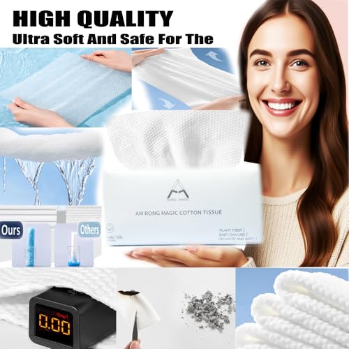 AM RONG MAGIC 100 Pack Cotton Facial Wipes - Deep Cleansing & Makeup Remover
