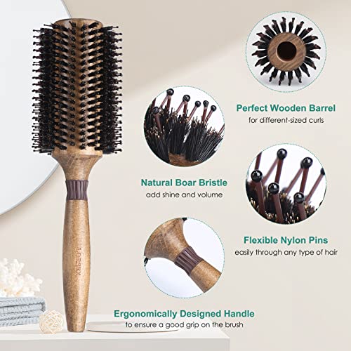 LORSEX Round Boar Bristle Hair Brush for Blow Drying - 2.8 Inch