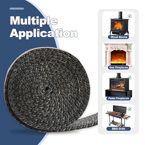 High-Temperature Graphite Fiberglass Gasket Tape for Wood Stoves - 1" x 1/8" Self-Adhesive, 72" Long