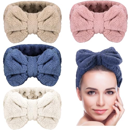 Senkary 4 Pack Bow Spa Headbands - Soft Microfiber Skincare Hair Bands