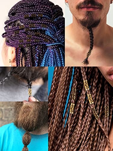 EBANKU 110 PCS Viking Beard Beads Set with Hair Pins - Antique Gold