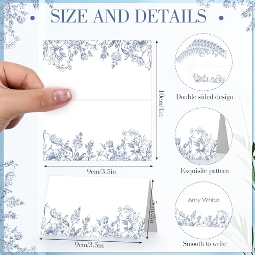Dunzoom 100 Pcs Chinoiserie Blue Floral Place Cards - Elegant Table Setting