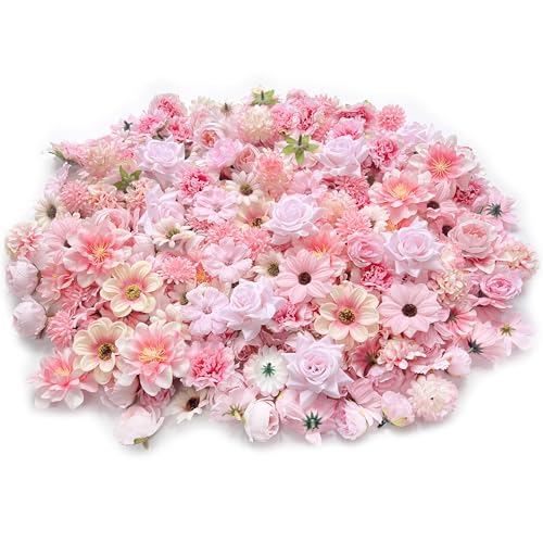 Artificial Pink Silk Rose Flower Heads - 50 Pack for DIY Crafts