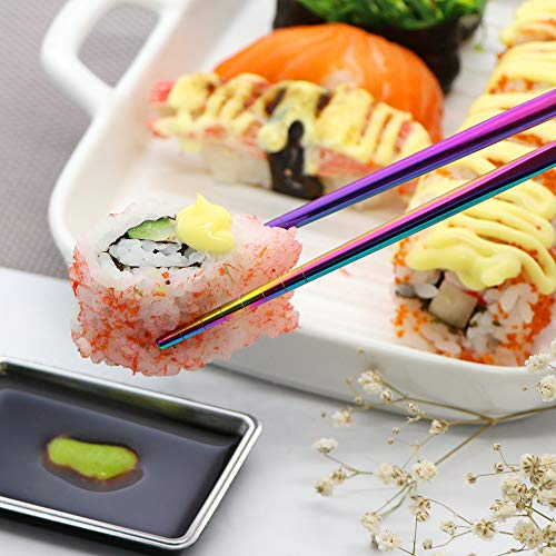 MUYOS Stainless Steel Chopsticks - 5 Pairs, 9.06" Lightweight, Non-Slip Tips
