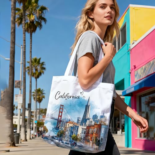 Reusable Cotton Tote Bag with Watercolor Art Design for Women