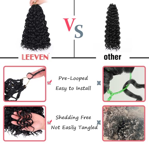 Leeven Gogo Curl Crochet Hair 12 Inch 8 Packs - Black Ocean Wave Synthetic Braiding Extensions