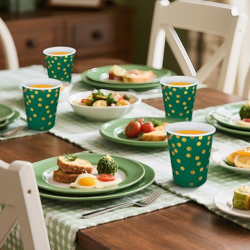 Dark Green and Gold Disposable Paper Cups - 9 oz, 50 Pcs