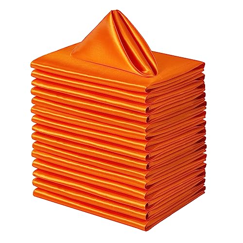 Orange Satin Dinner Napkins - 17x17 Inches, 16 Pack for Weddings & Parties