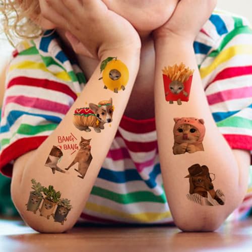 Kids Cat & Dog Temporary Tattoos Set - 74 Waterproof Sticker Sheets for Parties