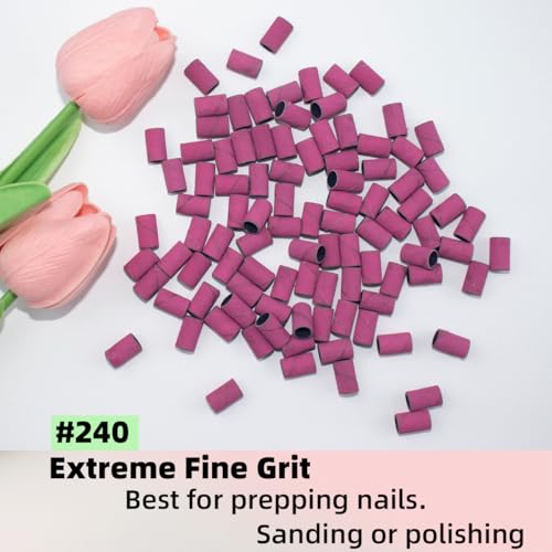 100pcs Pink 240 Grit Sanding Bands for Nail Drill - Professional Use
