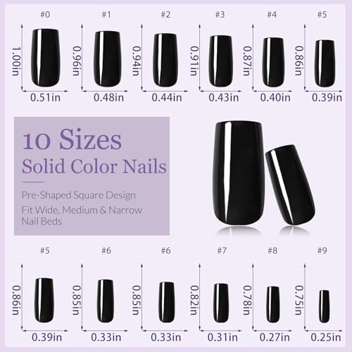 AddFavor Long Square Press-On Nails Set 576PCS Multicolor Glossy Fake Nails for Women
