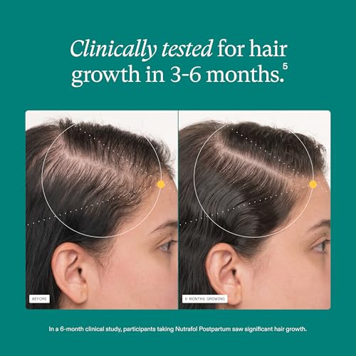 Nutrafol Postpartum Hair Growth Supplements, Clinically Tested for Visibly Thicker Hair and Less Shedding, Breastfeeding-friendly