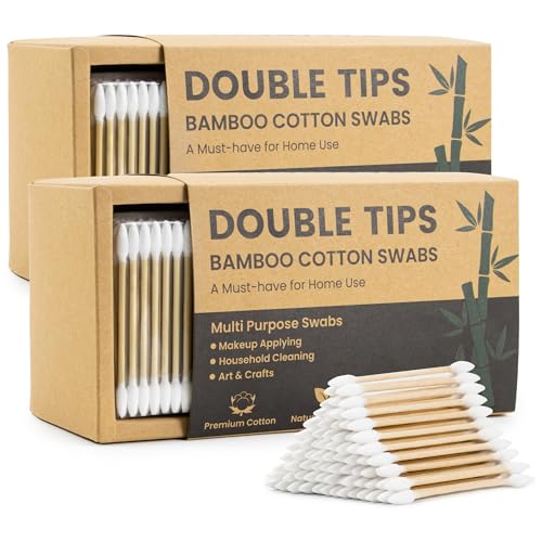 Bcowos Pointed Cotton Swabs, 1200 Count Bamboo Sticks for Precision