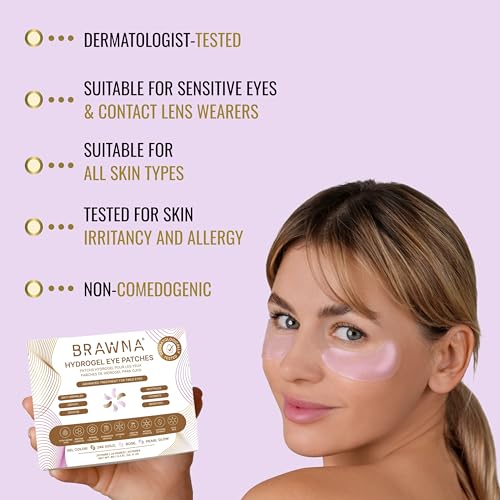 BRAWNA Pearl Under Eye Patches 24 Pairs Hydrogel Masks with Retinol & Collagen