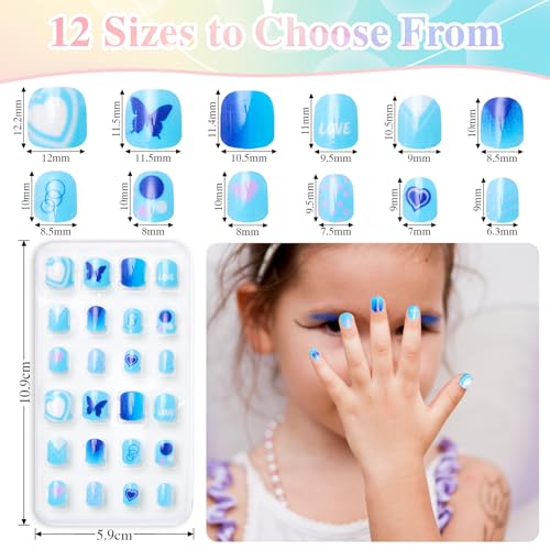 CUXFLS Style 6 Kids Press-On Nails Set - 120 Colorful Glitter Fake Nail Tips with Pre-Glue for Children