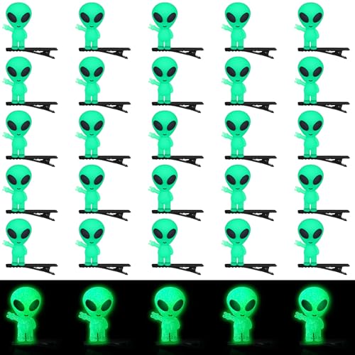 30 Pcs Glow in the Dark Alien Hair Clips - Quirky Rave Hair Accessories