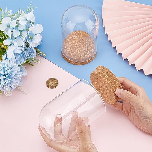 BENECREAT Set of 2 Glass Display Domes with Cork Base - 3.14x4.6 inch Cloche Jars for Flowers & Crafts
