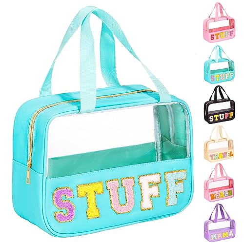 Eurovicky Clear Makeup Bag with Chenille Letter Patches - Waterproof Travel Toiletry Organizer