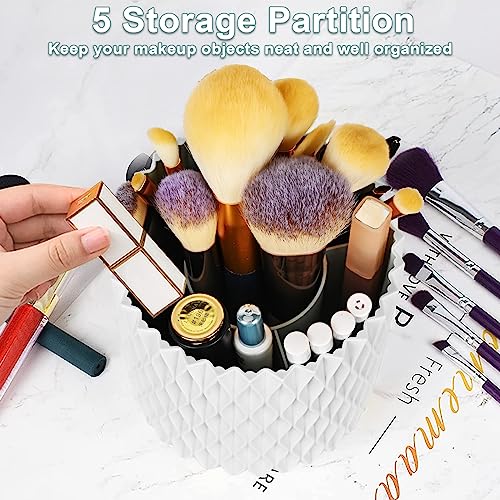 WAFJAMF 360° Rotating Makeup Brush Holder 5 Slot Storage Organizer - White, Classic Style