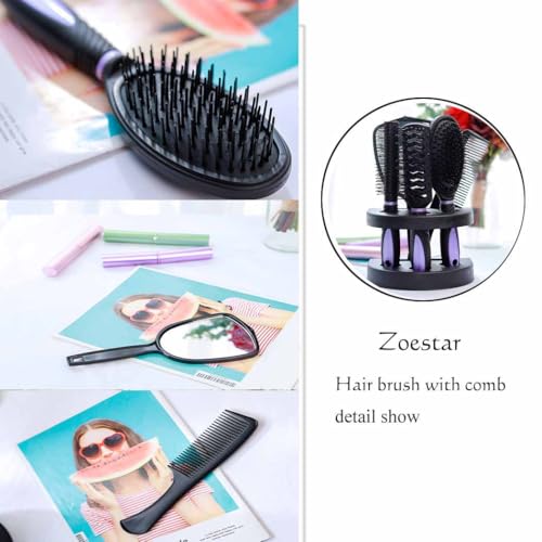Zoestar 5-Piece Hair Brush and Comb Styling Set - Purple