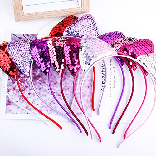 18-Piece Glitter Cat Ear Headband Set - Sparkly Sequin Party Accessories