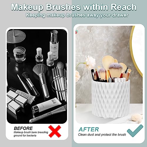 WAFJAMF 360° Rotating Makeup Brush Holder 5 Slot Storage Organizer - White, Classic Style
