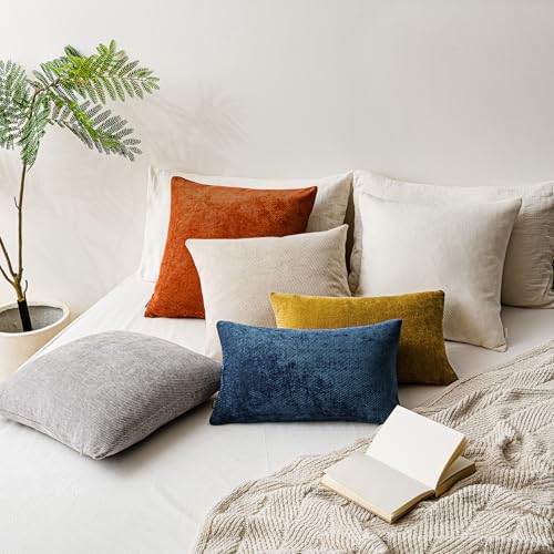 Pack of 2 Decorative Throw Pillow Covers - Twill Chenille, 12x20 Inch, Blue